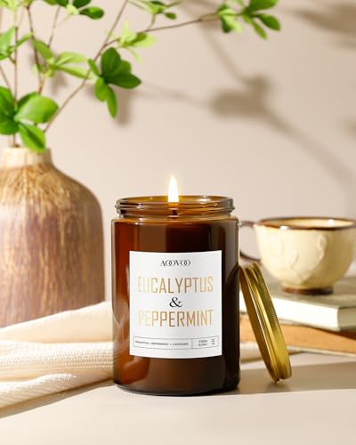Image of AOOVOO Eucalyptus Mint Candle - Large Scented Soy Wax Aromatherapy Candle, 22oz