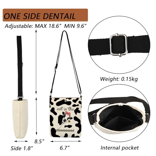 MBMSO Cow Print Crossbody Bag Not in the Mood Funny Cow Gifts for Cow Lovers Cow Sling Purse Black and White Cow Pattern Bag3
