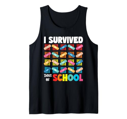 I Survived 100 Days of School Funny 100th Day Kids Teacher Tank Top