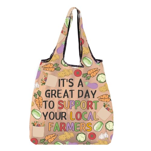 BNQL Farmer Market Shopping Bag It's Great Day To Support Your Local Farmers Vegetables Gift Farmer Reusable Grocery Bags Foldable