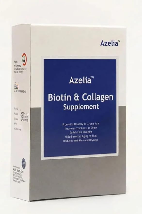 Image of Azelia Biotin & Collagen Supplement, 30 Tablets, Hair Growth Formula with Vitamin C, Omega 3, Zinc for Strong Hair, Thickness & Shine By Glorida