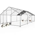 Large Metal Chicken Coop with Run for Yard with Waterproof &Anti-UV Cover,19.7 x 10 x 6.4ft Outdoor Walk-in Poultry Cage Chicken Run Pen with Roosting Perch, Hen Duck Rabbit House