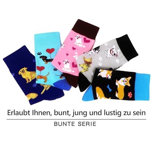 WeciBor Damen Bunt Süße Tier Socken 5 Paar Kuschelsocken Hundemotiv Witzig Geschenk, Größe 39-42