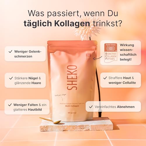 SHEKO Premium Kollagen Pulver 450g - Natürliches Bioaktives Kollagen Hydrolysat - Peptide Typ 1, 2, 3 - Collagen Pulver - Reinste Qualität - Optimale Löslichkeit - Proteinpulver - Made in Germany
