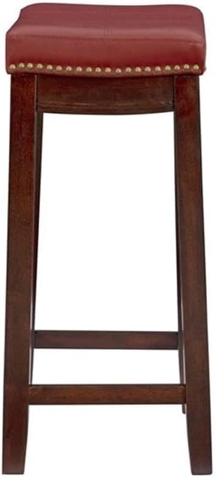 Riverbay Furniture 26" Wood Counter Stool, Dark Brown and Red Faux Leather, Nailhead Trim, Contemporary Design, 275 lb Weight Limit, 26" Seat Height, Ideal for Kitchen Counter or Home Bar Seating