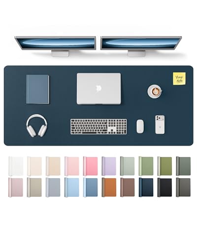 Image of YSAGi Leather Desk Pad Protector, Office Desk Mat, Large Mouse Pad, Non-Slip PU Leather Desk Blotter, Laptop Desk Pad, Waterproof Desk Writing Pad for Office and Home (Dark Blue,55 inch x 17.2 inch)