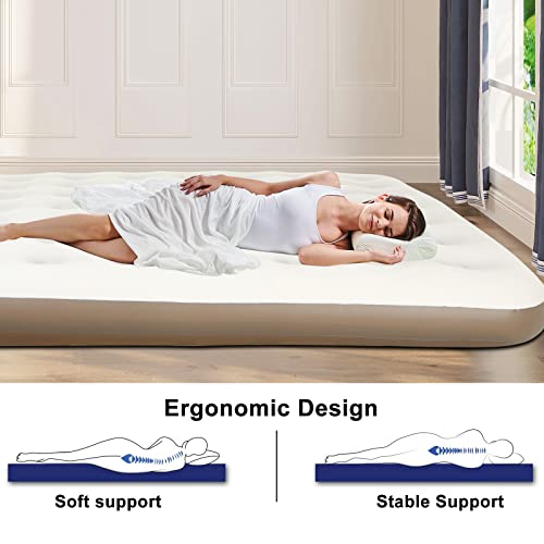 Air Mattress King White - Foldable Blow Up Mattresses With Flocked Top - Portable Inflatable Beds With Patch Kit For Backpacking Tent Camping/Home/Traveling (80"*72") #TOP5
