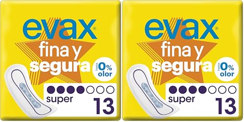 Evax Fina Y Segura Compresas Superabsobentes Super/Maxi, Neutralizan El Olor, Ultrafinas, 13 Unidades (Paquete de 2)