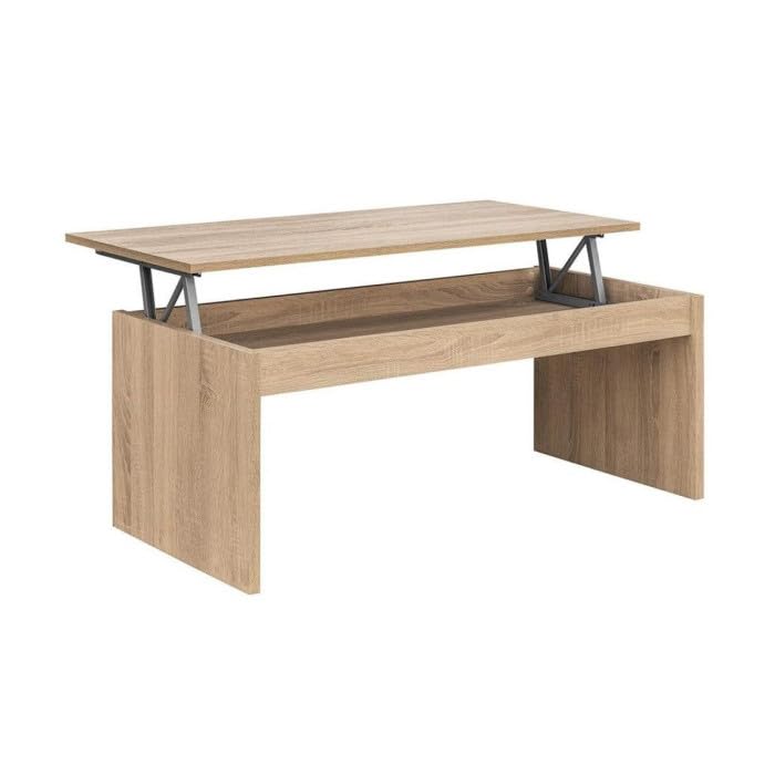 CAMBIA TUS MUEBLES CTM®Mesa de Centro Premier Elevable – 100x50x45/58 cm – Mesa Auxiliar para Salón con Compartimento Interior – Diseño Moderno en Melamina de Alta Resistencia Color Roble