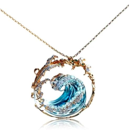Wave Necklace for Women, Adjustable Ocean Jewelry, Ocean's Oath Necklace Elegant Blue Wave Beach Necklace Inspirational Pendant Necklace for Women Gifts