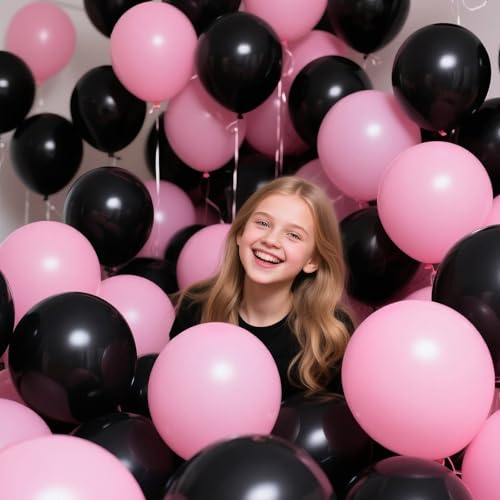 Image of 110pcs Black Balloon 12 inch, Black Latex Balloons for Birthday Party Baby Shower Wedding(with 2 Ribbons). (Pack of 3)
