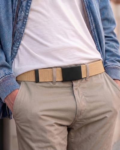 Image of Mile High Life Cut To Fit Canvas Web Belt Size Up to 52 inch with Flip-Top Solid Black Military Buckle