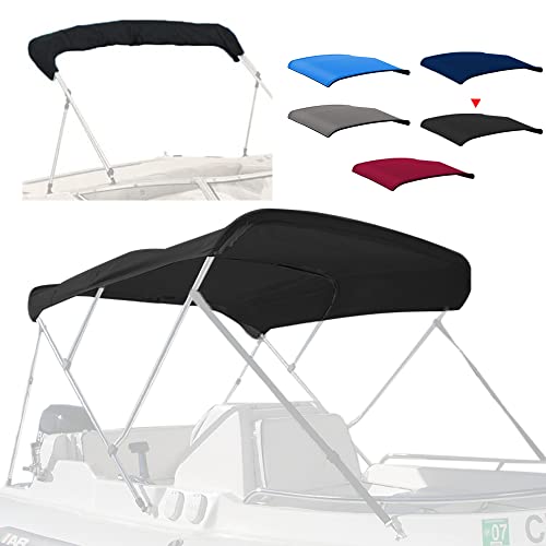 Seapisode 4 Bow Marine Grade Fade and Crack Resistant Bimini Top Replacement Cover Heavy-Duty Waterproof and UV-proof Sun Shade Boat Canopy Easy Install Zipper Sleeves Boat Awning/Without Frame Black
