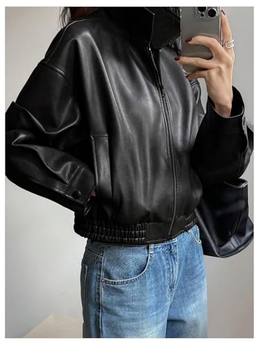 Milumia Cropped Faux Leather Bomber