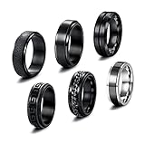 THUNARAZ Titanium Stainless Steel Anxiety Ring for Women Men Black Spinner Rings Fidget Ring Set 6-8
