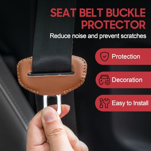 Rislobx Seat Belt Buckle Cover for Car, 2PCS Universal Leather Car Seat Belt Clip, Anti-scratch Auto Seat Belt Buckle Protector, Vehicle Interior Decor Accessories (Brown)