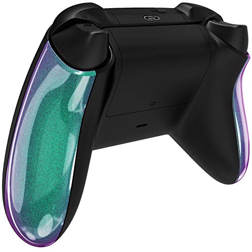 Image of eXtremeRate Replacement Side Rails Grip for Xbox Core Wireless Controller, Chameleon Green Purple Accessories Back Panesl Handles Cover Shell for Xbox Series X & S Controller