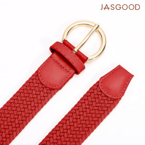 Image of JASGOOD Women Men Braided Woven Elastic Stretch Waist Belt Golf Canvas Fabric Casual Belt for Jeans Pants