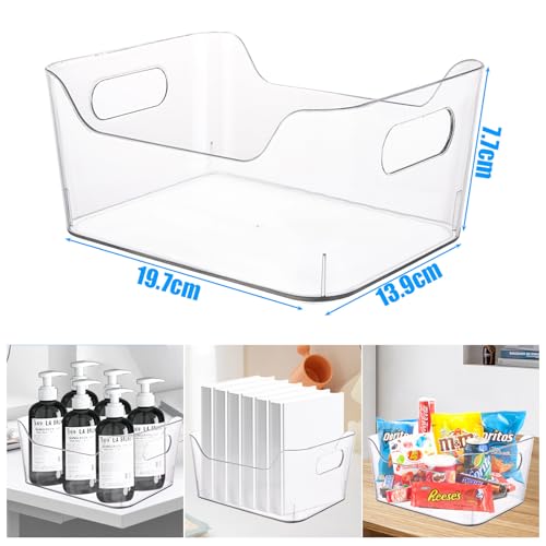 ASelected 4PCS Clear Plastic Storage Organisers Fridge Storage Box with Handles Design Drawer Trays for Desk, Makeup , Kitchen Pantry Cabinet, Cupboard (19.7x13.9x7.7CM) - Image 2