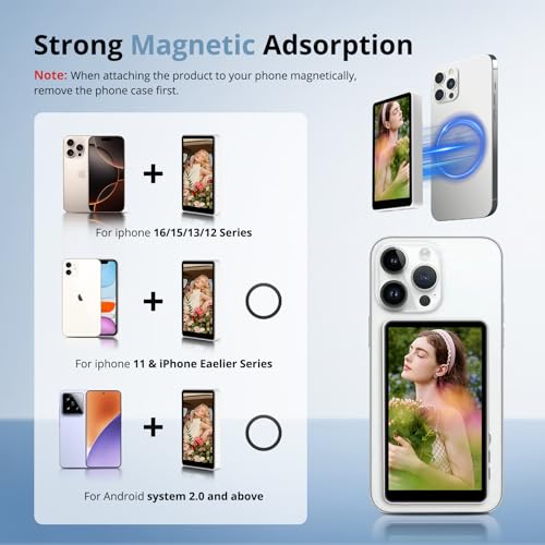 Image of Phone Vlog Selfie Monitor Screen, Bluetooth Remote Back Camera Monitor No Delay, Magnetic Rear Camera for Selfie Vlog Live Streaming with iPhone Android, 4K 60fps Wireless Recording Black