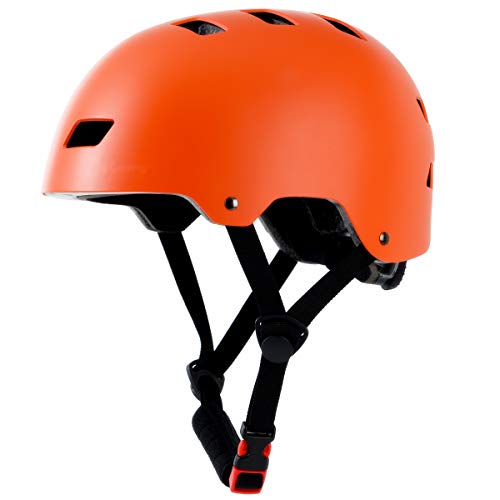 shuangjishan 自転車ヘルメット 子供 大人兼用 スポーツヘルメット 調節可能 軽量ヘルメット頭囲(48-61cm) ヘルメット 男女兼用 (オレンジ, M(54-57cm))