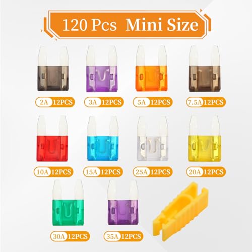 Image of Xfopz 120Pcs Fuse Assortment Kit, Car Boat Truck SUV Auto Automotive Assorted Replacement Blade Mini Fuses -2A 3A 5A 7.5A 10A 15A 20A 25A 30A 35A with Fuse Puller (120)