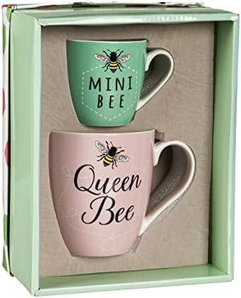 Cypress Home Queen Bee Mini Bee Mommy and Me Ceramic Cups | Gift Set of 2 | Maternity Mothers Day Gift | Ceramic Coffee Hot Chocolate Milk Mugs | Gift Box Included