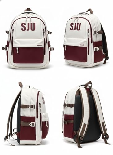 Image of Monvelli SJU Backpack, White and Maroon, Multi-Compartment Design with Side Pockets