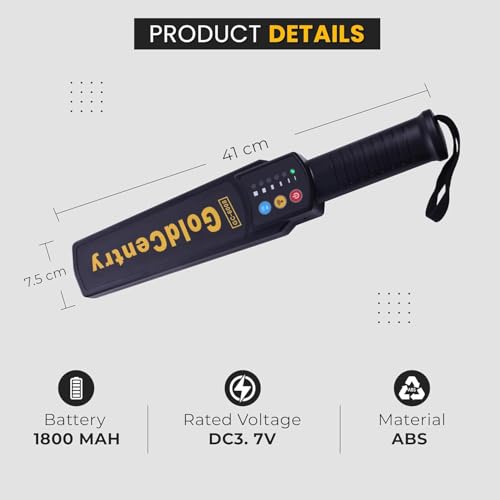 Image of Hand-Held Safety Inspection High Sensitivity Metal Detector with Sound & Vibrate Alarm Signals, LED Indicators for Security Checks at Airports, Stations, Malls, Cinemas - Pack of 1
