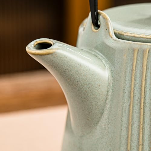 Image of Yundu Ceramic Teapots for Tea, 1000ml /33.8oz Tea Pot with Infusers for Loose Tea, Striped Tea Pot with Removable Tea Infuser - Reactive Green