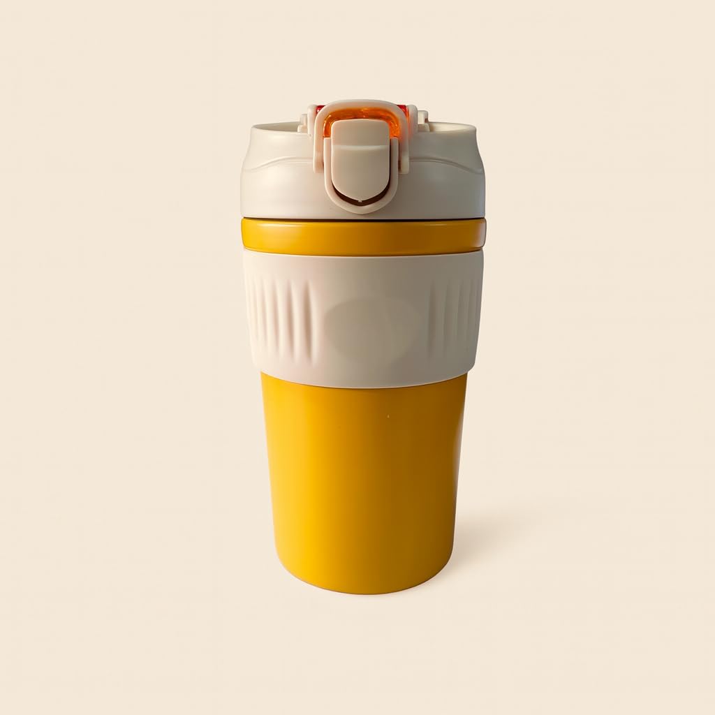 YELONA 480ml Tea Coffee Tumbler Mug Double Wall Vacuum Insulation Cup Leak Proof with Sipper & Straw I Carry Hot & Cold Beverages for Home,Office,Car,Travel- Yellow