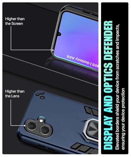 Image of WOW IMAGINE Shock Proof Back Case Mobile Cover for Samsung Galaxy F05 | Galaxy M05 | Galaxy A05 | Back Cover Case (Tough Armor | Hybrid PC + TPU | Ring Holder & in-Built Kickstand | Blue)