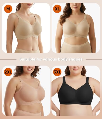 Image of Jelly Bras for Women Plus Size Minimizer No Underwire Supportive Full Coverage Wider Straps Seamless Tshirt Bra