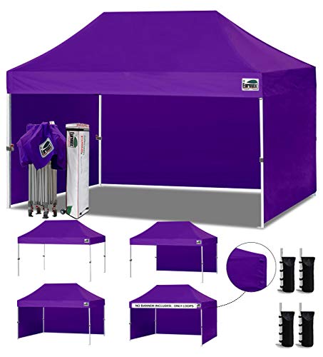 Image of Eurmax USA 10x15 Pop Up Canopy Tent,Commercial Tent with Patented No-Tip Rolling Bag,4 Zippered Removable Walls,UV & Water Resistant Canopy Top,Heavy Duty Outdoor Gazebo,Instant Shelter(Purple)