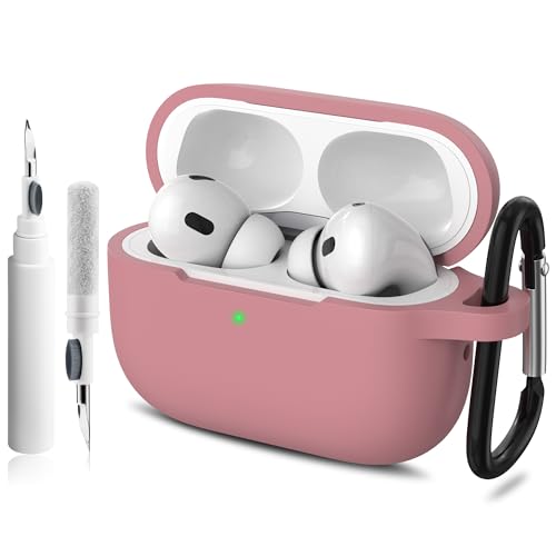 Image of Meliya for AirPods Pro 2 /1 Gen (2023 /2022 /2019) Case Cover with Cleaning Kit and Keychain, Soft Silicone Case Compatible with Airpods Pro 2 (USB-C /Lightning Cable) - Pink