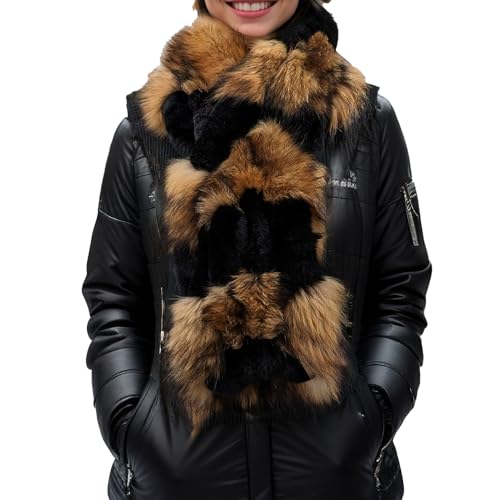LVCOMEFF Women Real Rex Rabbit Fur Fox Fur Scarf Furry Fluffy Luxurious Winter Warm Natural Fox