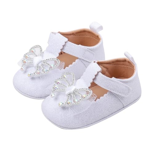 Sandalias para bebé niña 0-12 meses zapatos de princesa Mary Jane Shoes con lazo elegantes zapatos para aprender a andar con purpurina zapatos de vestir Kawaii zapatos de bautizo lentejuelas zapatos