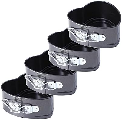 JMXC Set of 4 Mini Non-Stick Heart Springform Pan，Non-stick Springform Pan DIY 4 Inch Heart Shaped Cake Pan