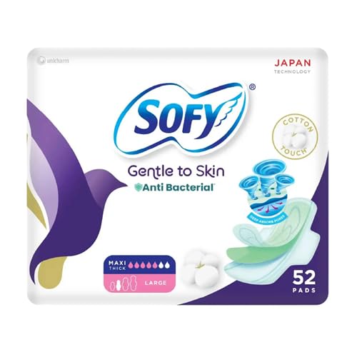 Sofy Gentle to Skin Anti Bacterial Maxi Thick Large Sanitary Pads, 52 Pcs