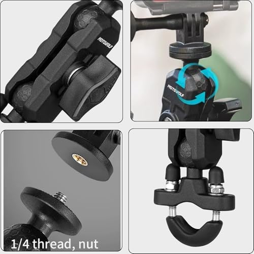 Image of Action Camera Handlebar Mount with 360 Dual Ball Head, Aluminum Bicycle /Motorcycle Clamp Mount Compatible with Action Cameras for DJI Osmo Action 6 /5 Pro /4 /3, Hero 13 /12 /11 /10 /9 /8 /7, Insta360