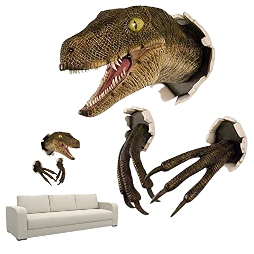 Dinosaur Head Wall Mount 3D Dinosaur Wall Art Sculpture -Mounted Resin Statue Bedroom Accessories for Home Head Mount