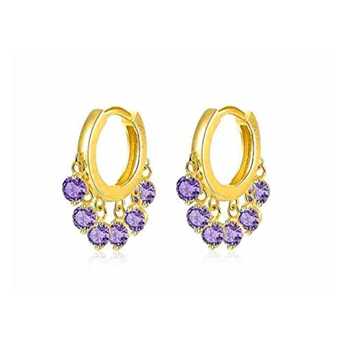 Boucles d'oreilles créoles en argent 925 pour femmes pendant violet or