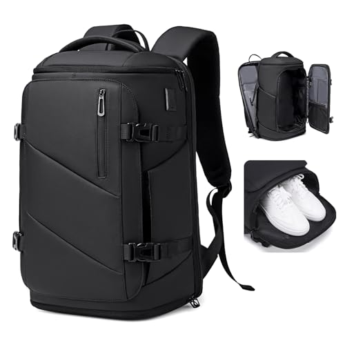 30L Travel Backpack for Men, Flight Approved Carry on Backpack Fits 17 inch Laptop, Water-resistant Large Luggage Weekender Bag Daypack for Traveling, Sports, Business, Black