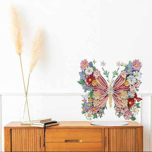Diamond Painting Kits for Adults Beginners, 5D Full Drill Flowers and Butterflies Crystal Art Desktop Ornament, DIY Single Sided Home Office Desk Decor, Creative Craft Gift Set with Tools - Thumbnail 4