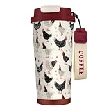 NOCTILYRA Chicken Insulated Coffee Tumbler with Lid Hen Rooster Stainless Steel Travel Coffee Mug Animal Vacuum Insulated Reusable Cup Water Bottle