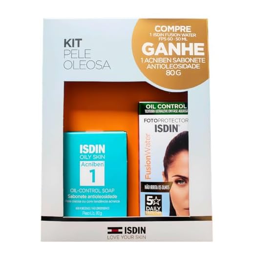 Kit Isdin Pele Oleosa Protetor Solar Facial Fusion Water Sem Cor Fps 60 50ml + Sabonete Acniben Antioleosidade 80g