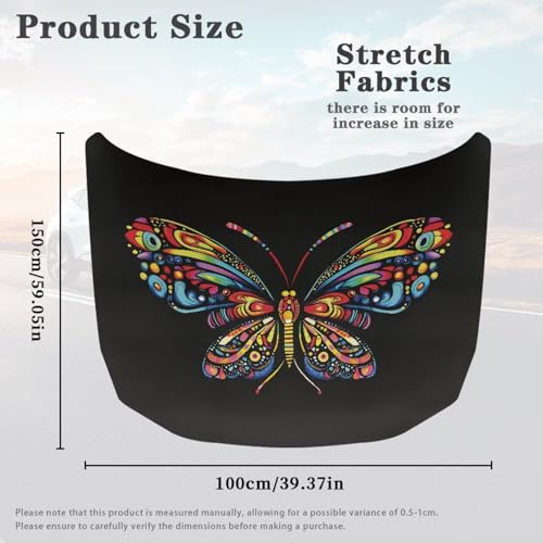 Image of Car Hood Cover Protector,Easy to Dry Polyester Breathable Print Polyester Hood Covers for Cars,Decoration Universal Car Accessories Colorful Butterfly