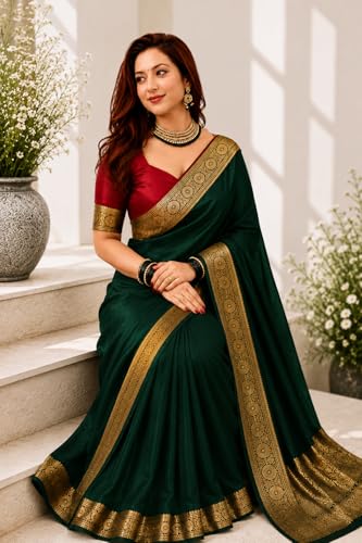 Image of Women's Glory Satin Silk Saree Plain Soft Shiny Elegant Party Traditional Ethnic