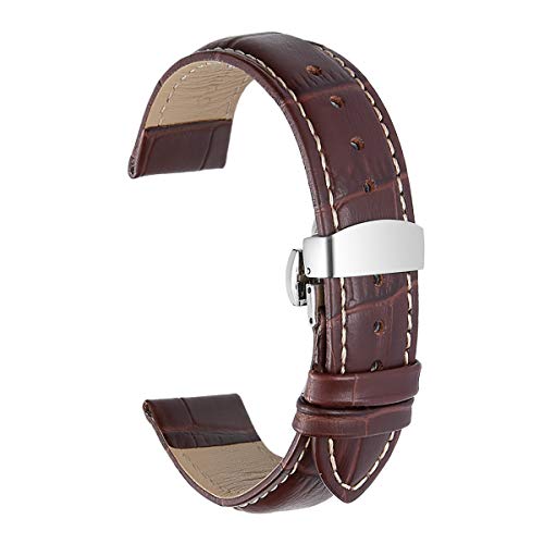 Istrap Leather Watch Band -Alligator Grain Embossed Pattern Calfskin Replacement Strap-Stainless Steel Deployment Buckle With Push Buttons-Bracelet For Men Women-18Mm 19Mm 20Mm 21Mm 22Mm 24Mm #TOP1
