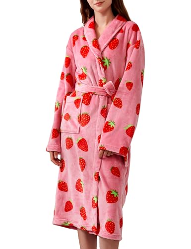 Women's Fleece Bath Robe Full Length Plush Soft Bathrobe Warm Lounge Sleepwear Robe with Pockets Gift for Mom Dad Daughter Wife Sister Friend Unisex